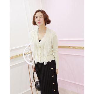 V-neck Mesh-trim Cardigan