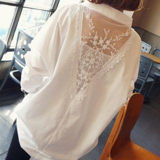 Long-sleeve Embroidered Lace Panel Blouse