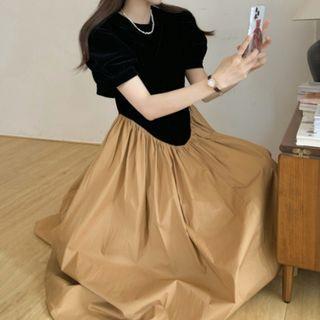 Puff-sleeve Asymmetrical Velvet Blouse