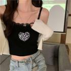 Lace Trim Heart Patch Camisole Top