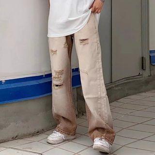 Gradient Distressed High Waist Straight Leg Jeans