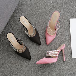 Studded Strap Stiletto Heel Slide Sandals
