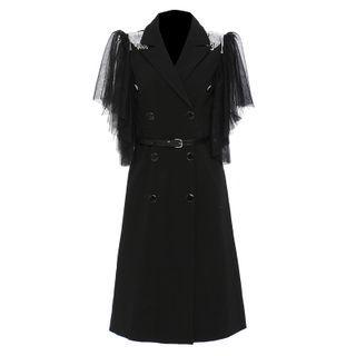 Sleeveless Mesh Panel Trench Coat