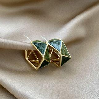 Geometric Alloy Open Hoop Earring 1 Pair - E1004 - Green - One Size