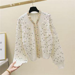 Faux Pearl Beaded Cardigan