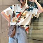 Short-sleeve Print Loose-fit Shirt Off-white - One Size