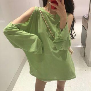 Plain Cold Shoulder Long-sleeve T-shirt