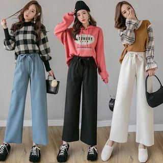 Bow-accent Plain Wide-leg Pants