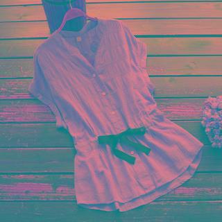 Short-sleeve Button-up Tie-waist Top