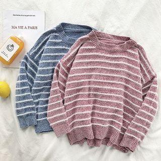 Color-block Striped Crewneck Long-sleeve Sweater