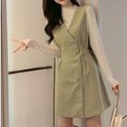 Set: Long-sleeve T-shirt + Sleeveless Double-breasted Dress