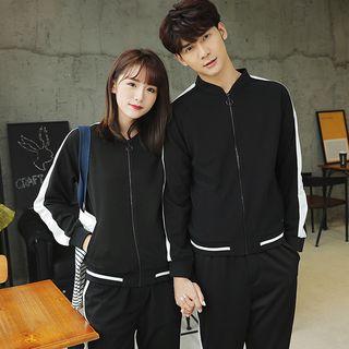 Couple Matching Color Block Zip Jacket / Sweatpants
