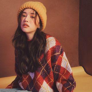 Argyle Pattern Sweater Orange - One Size