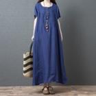 Short-sleeve Maxi A-line Linen Dress