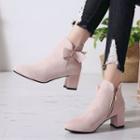 Bow Accent Chunky-heel Ankle Boots