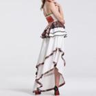 Set: Patterned Strapless Top + Contrast Trim Layered Midi A-line Skirt