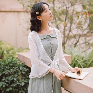 Lace Trim Bell-sleeve Chiffon Light Jacket White - One Size