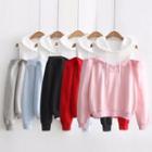 Cut-out Shoulder Color-block Hooded Pullover