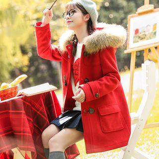 Wool Blend Toggle Hooded Coat