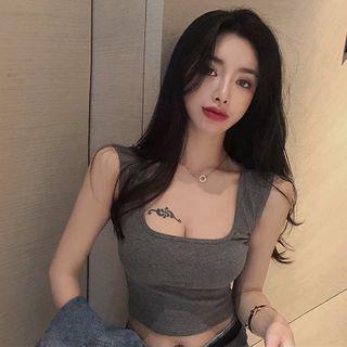 Square Neck Sleeveless Crop Top
