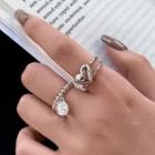 Set Of 2: Heart Layered Alloy Ring + Disc Pendant Alloy Ring Set Of 2 - Silver - One Size