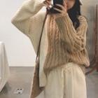 Two-tone Cable Knit Sweater As Shown In Figure - One Size
