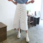 Metallic-button Long A-line Skirt
