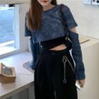 Set: Detachable Sleeve Cropped T-shirt + Cropped Camisole Top