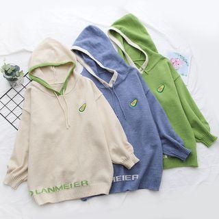 Avocado Embroidered Knitted Hoodie