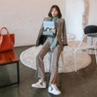 Houndstooth Wool Blend Boot-cut Pants