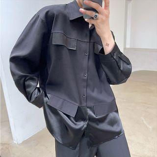 Long Sleeve Satin Panel Shirt