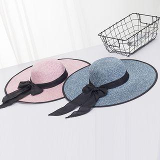 Mesh Bow Straw Sun Hat