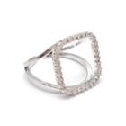 Rhodium Retangle Rhinestone Ring Silver - One Size