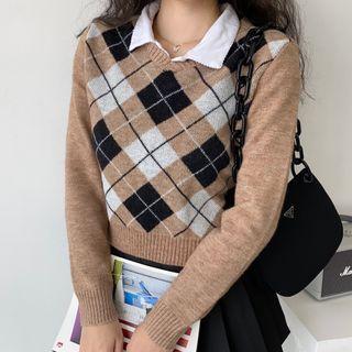 Argyle Sweater Khaki - One Size