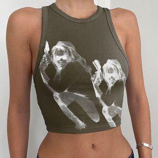 Graphic Ribbed Sleeveless Top