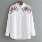 Floral Embroidered Long-sleeved Print Open-front Blouse