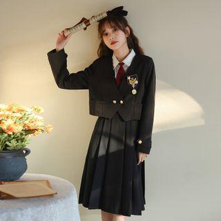 Cropped Blazer / Shirt / Neck Tie / Pleated Skirt / Set