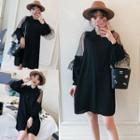 Long-sleeve Sheer Panel Mini Shirt Dress