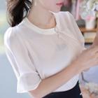 Puff-sleeve Pleat-detail Blouse With Brooch