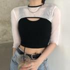 Crop Elbow-sleeve Top / Tank Top