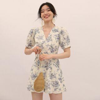 Short-sleeve Floral Embroidered Playsuit