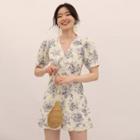 Short-sleeve Floral Embroidered Playsuit