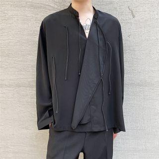 Long-sleeve Mandarin Collar Lace-up Shirt