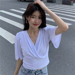 Short-sleeve V-neck Tie Waist T-shirt