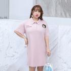 Short-sleeve Badge Ribbed A-line Polo Dress