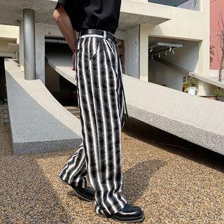 Buckled Striped Wide Leg Pants