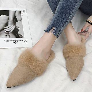 Fur-trim Pointed Toe Mules