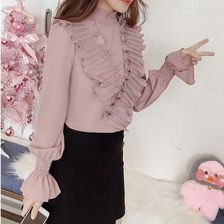 Stand Collar Ruffled Top