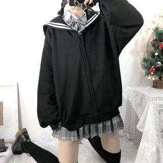 Sailor-collar Zip Jacket Black - One Size