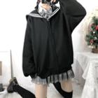 Sailor-collar Zip Jacket Black - One Size